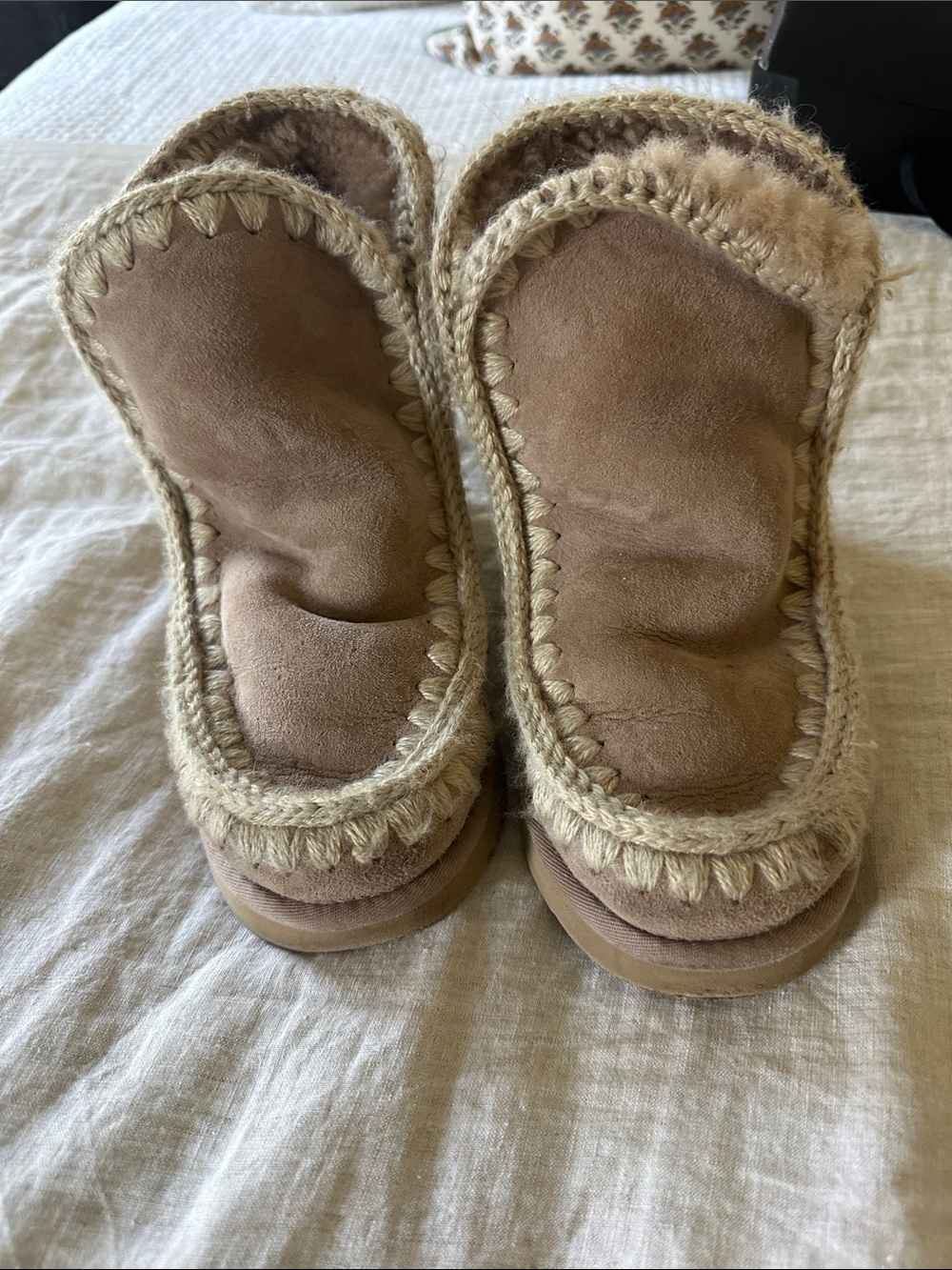 Mou Women's Chestnut Tan Faux-Suede Moccasin Slippers